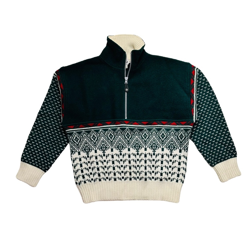 VTG EIR Nordic Snowflake Boiled Wool 1/4 Zip Sweater